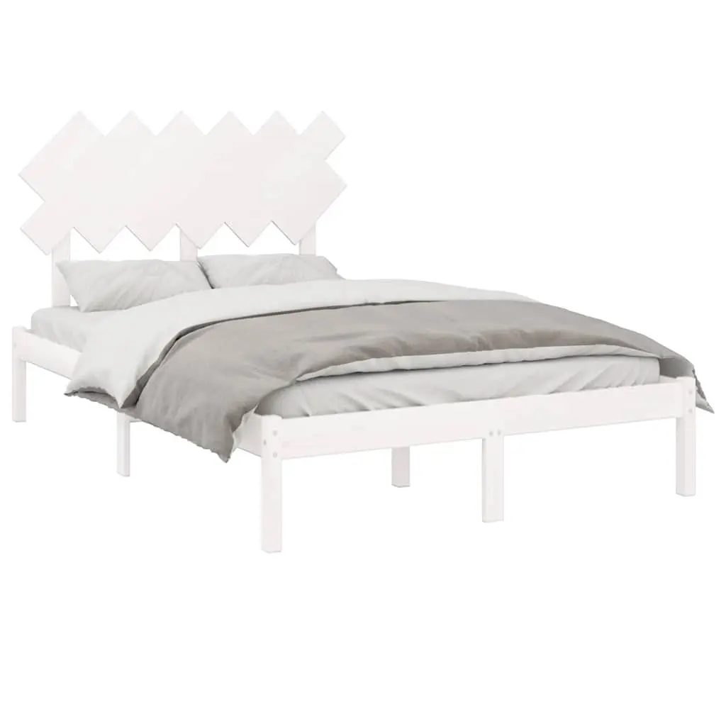 White Solid Pine Wood Bed Frame 135x190 cm