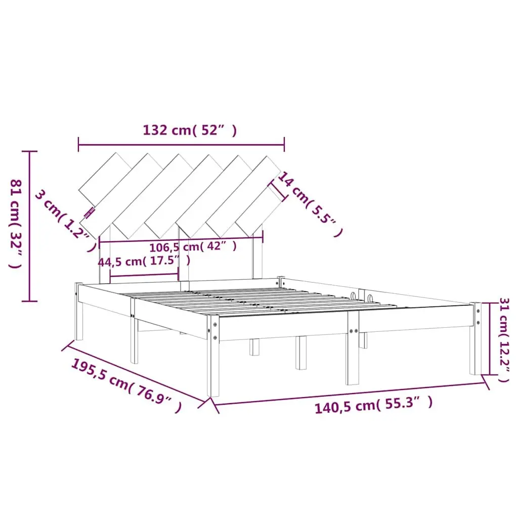 White Solid Pine Wood Bed Frame 135x190 cm