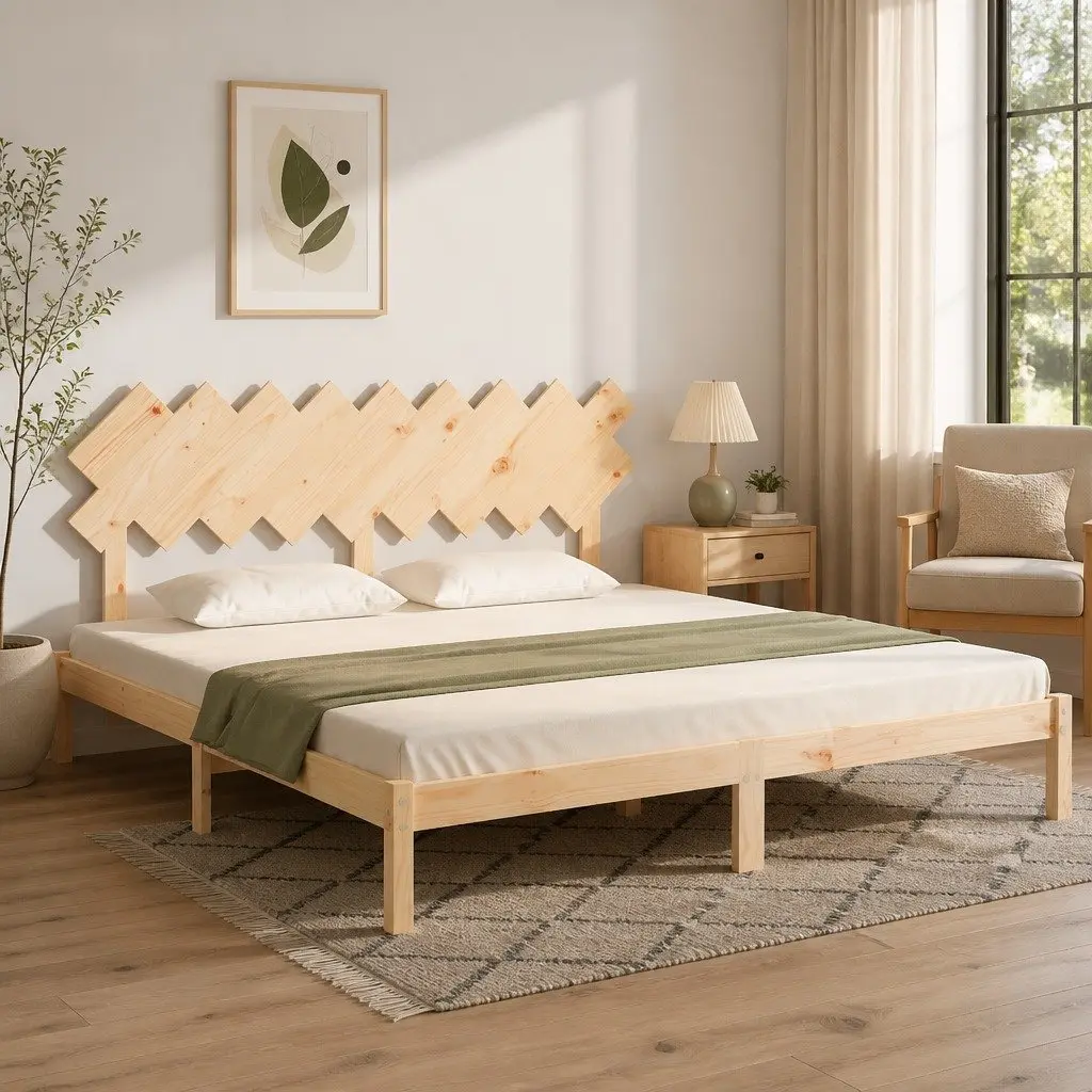 Solid Pine Wood King Bed Frame with Headboard 183x203cm