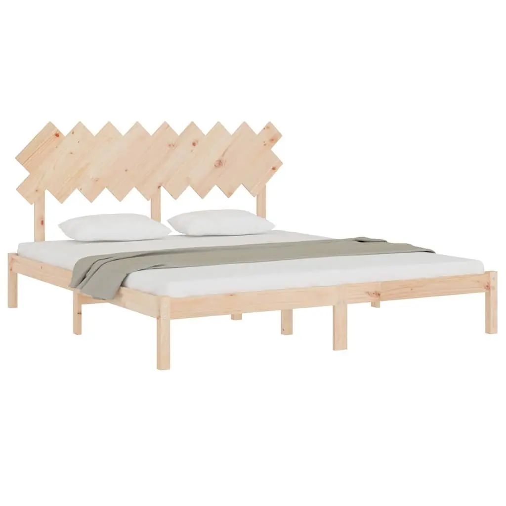 Solid Pine Wood King Bed Frame with Headboard 183x203cm