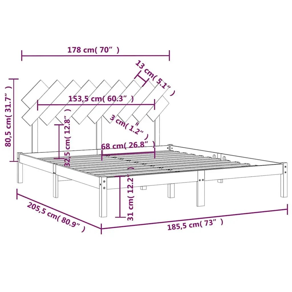 Solid Pine Wood King Bed Frame with Headboard 183x203cm
