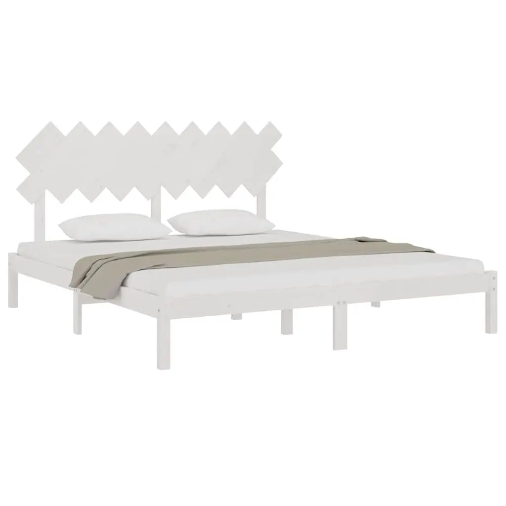 White Solid Pine Wood King Bed Frame with Headboard