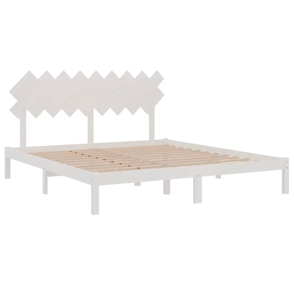 White Solid Pine Wood King Bed Frame with Headboard