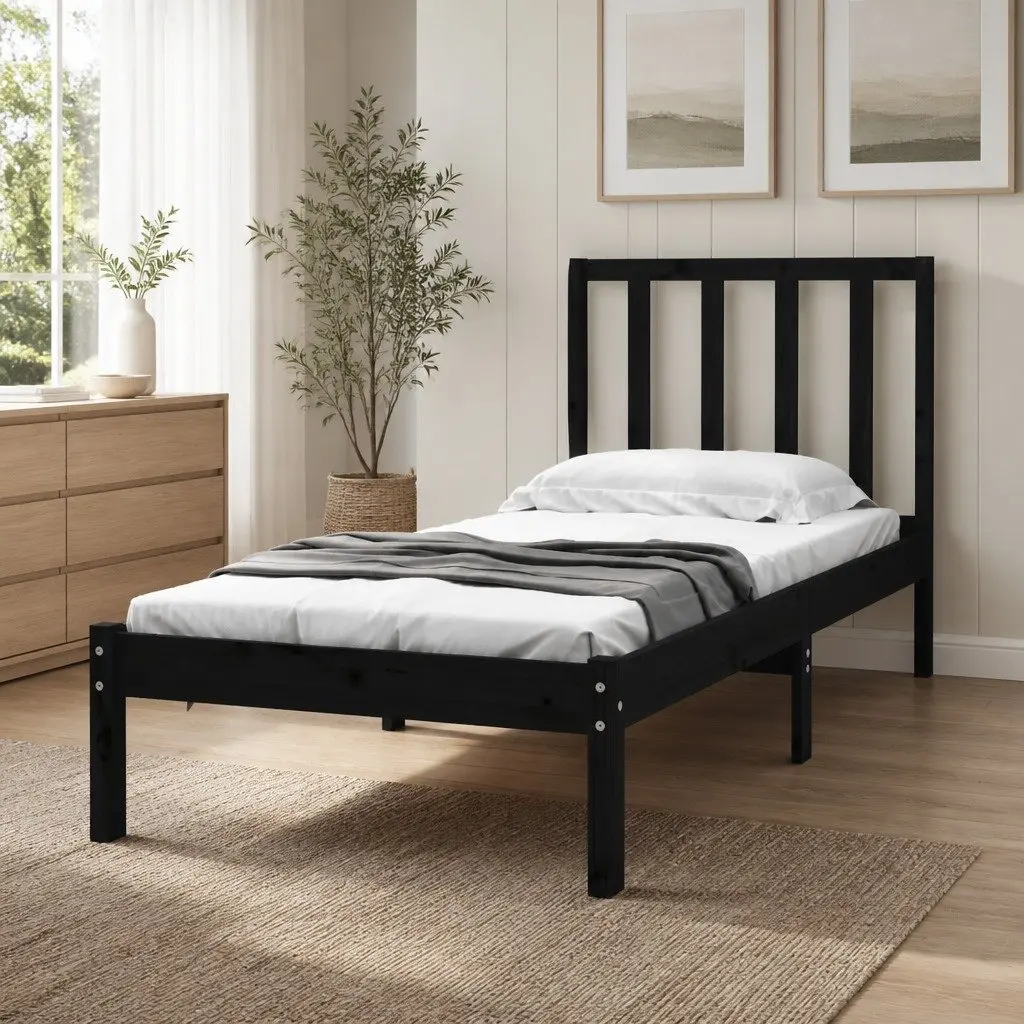 Single Bed Frame 90x190 cm Solid Pine Wood in Black
