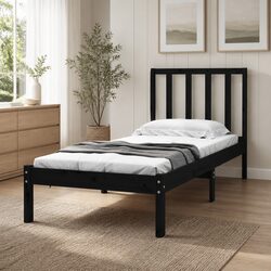 Single Bed Frame 90x190 cm Solid Pine Wood in Black