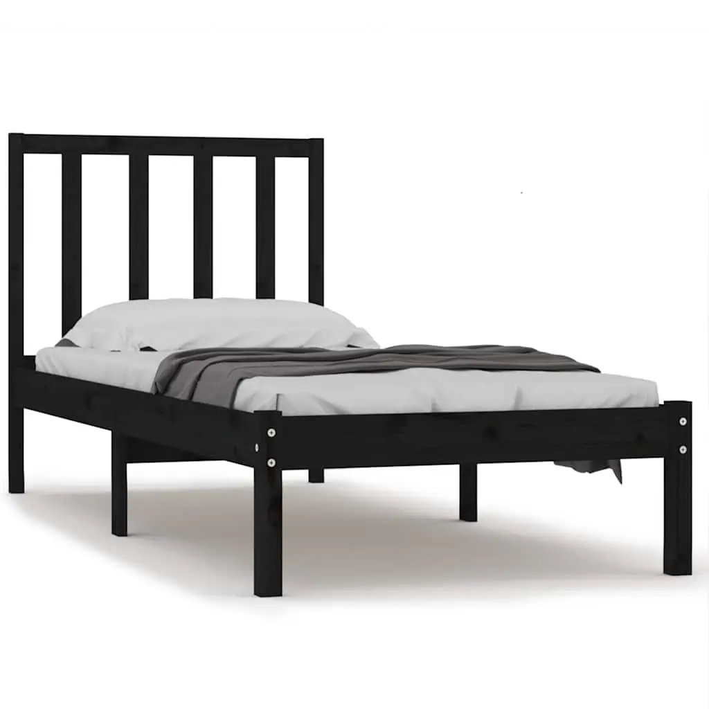 Single Bed Frame 90x190 cm Solid Pine Wood in Black