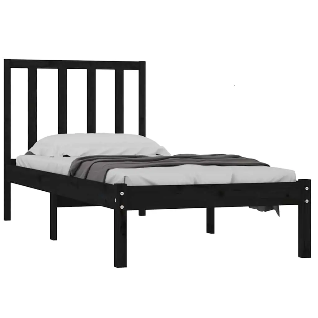 Single Bed Frame 90x190 cm Solid Pine Wood in Black