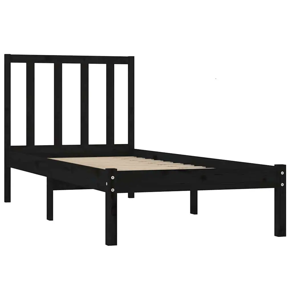 Single Bed Frame 90x190 cm Solid Pine Wood in Black