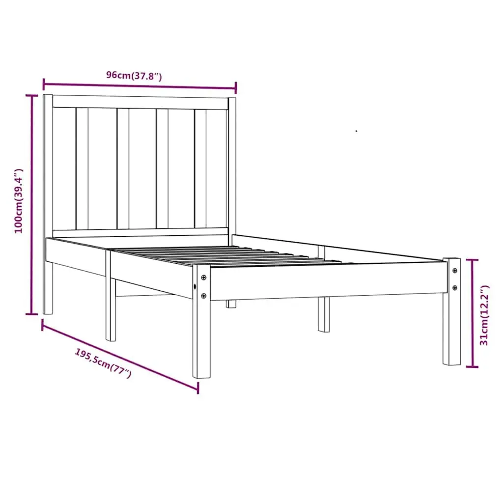 Single Bed Frame 90x190 cm Solid Pine Wood in Black