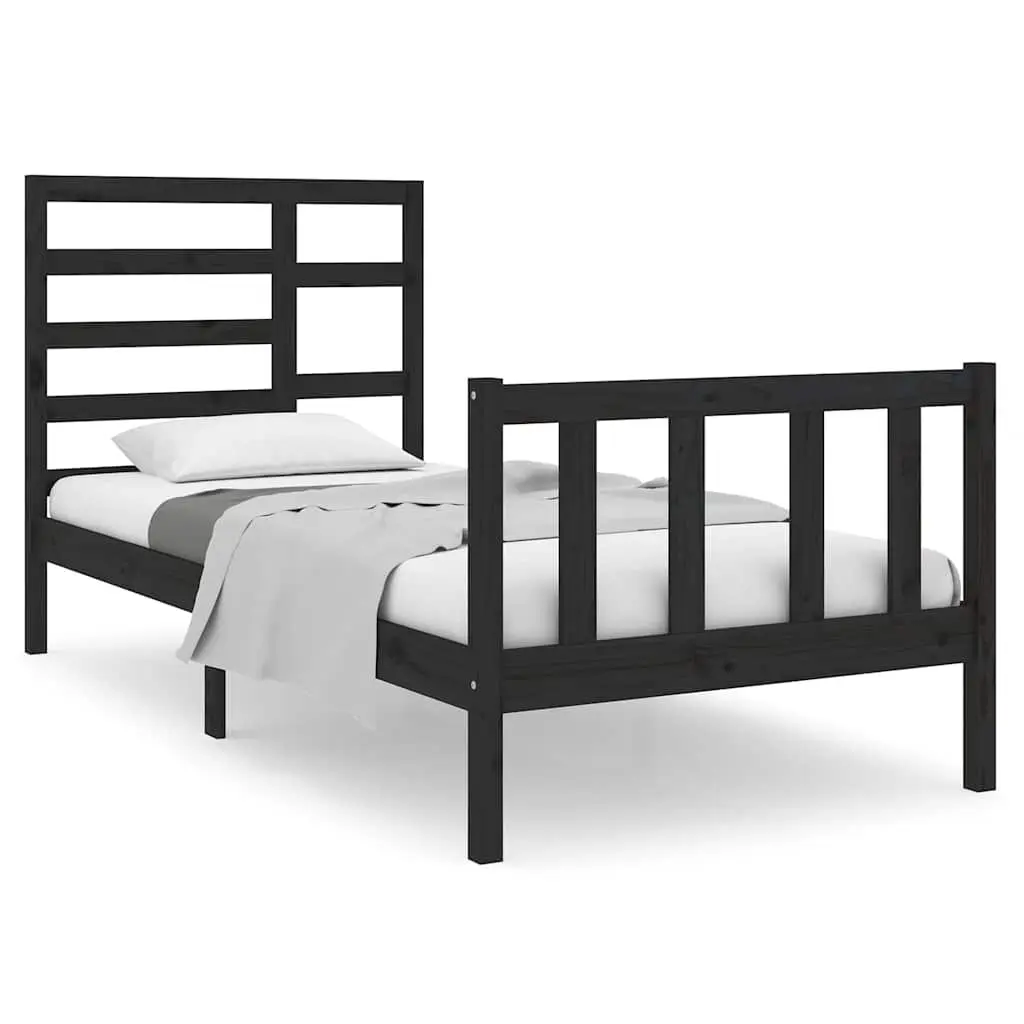 Single Solid Wood Bed Frame 90x190cm with Black Headboard