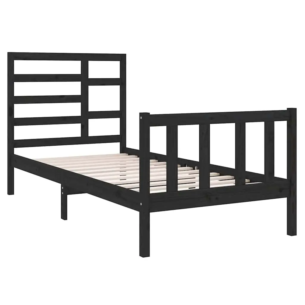 Single Solid Wood Bed Frame 90x190cm with Black Headboard
