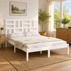 White Solid Wood Bed Frame 135x190 cm for Cozy Bedrooms