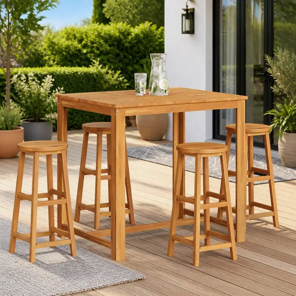 Bar Stools Solid Acacia Wood Brown Outdoor Garden Seating Chairs 4 Piece