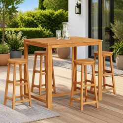 Outdoor Acacia Wood Bar Stools – Set of 4