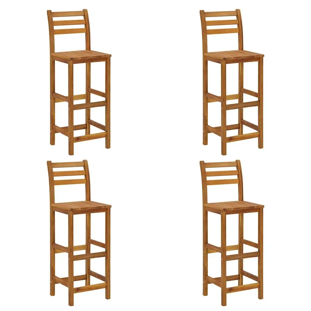 Solid Acacia Wood Bar Stools Set of 4 Indoor Outdoor Seating Kitchen Dining