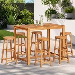 Set of 6 Solid Acacia Wood Bar Stools for Outdoor Use