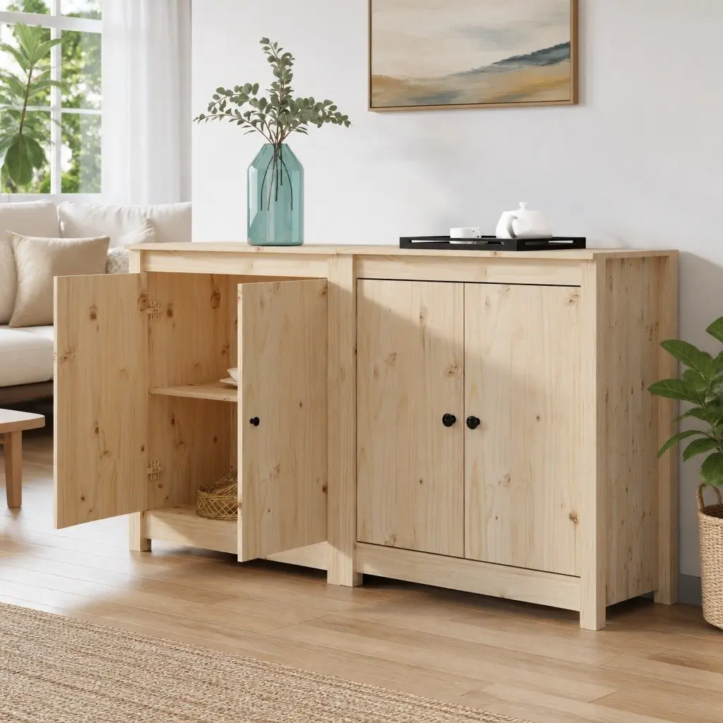 Solid Pine Wood Sideboards Brown 70x35x80 cm Storage Cabinet 2 Piece