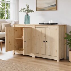 Warm Brown Solid Pine Wood Sideboards - Set of 2