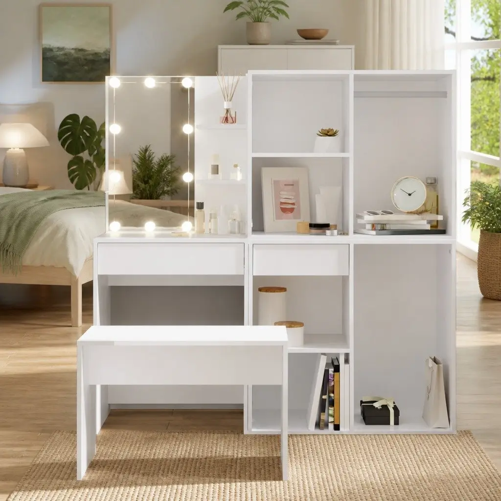 White Dressing Table Set with LED Mirror
