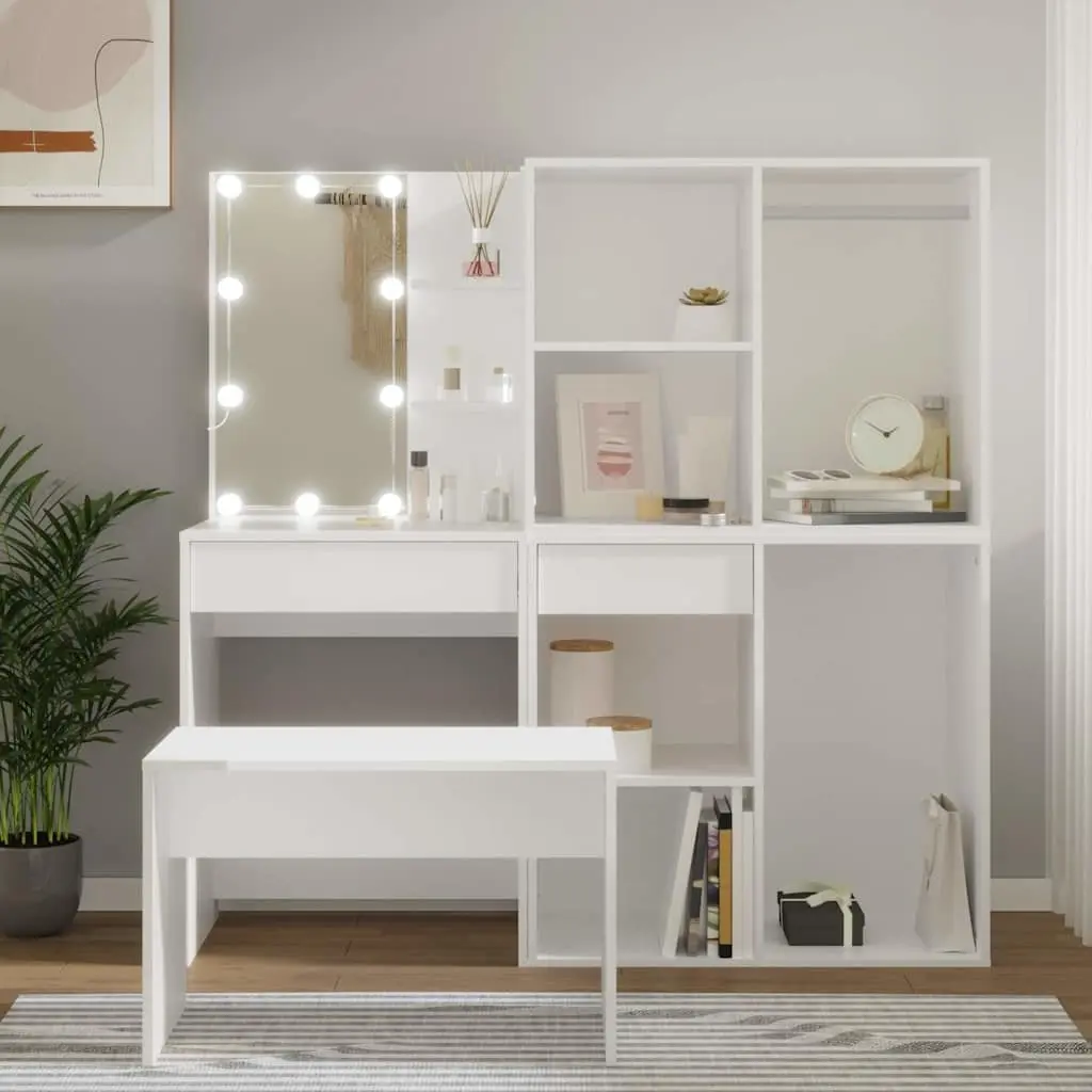 White Dressing Table Set with LED Mirror