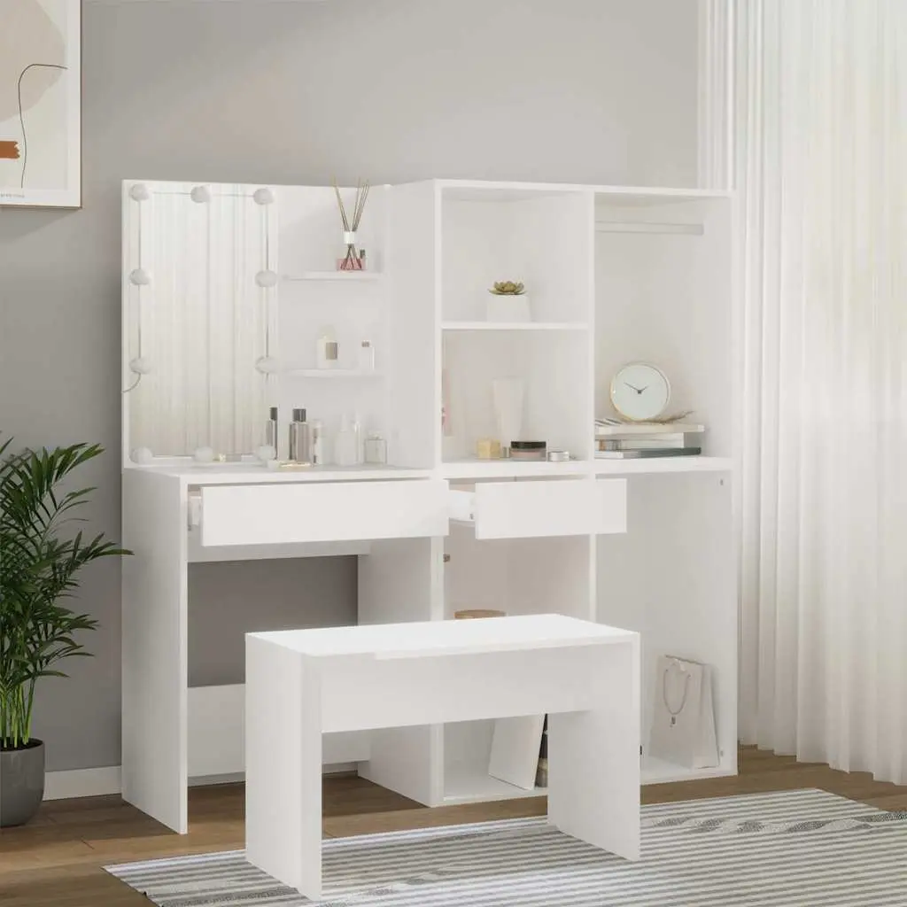 White Dressing Table Set with LED Mirror