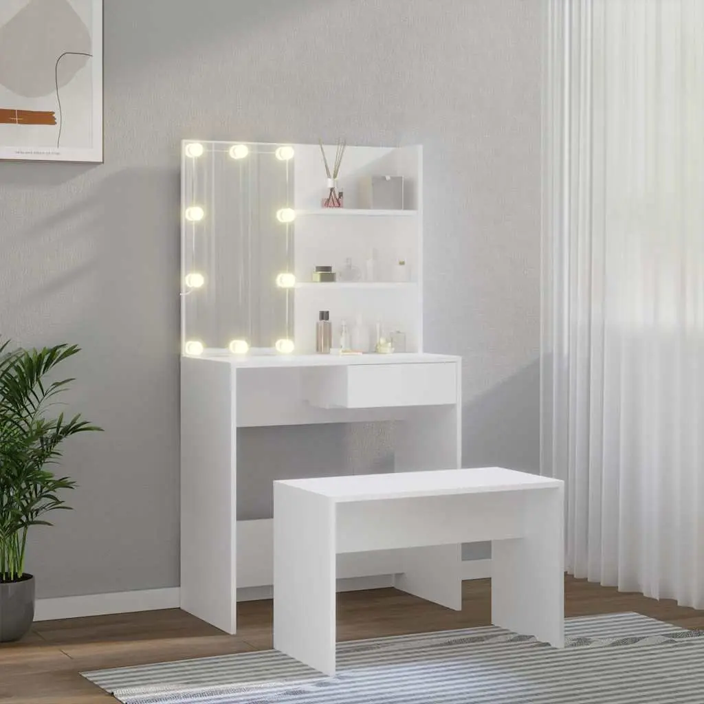 White Dressing Table Set with LED Mirror