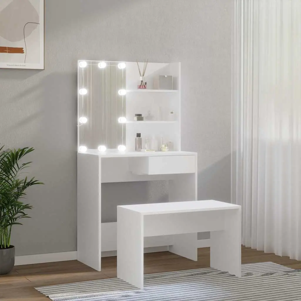 White Dressing Table Set with LED Mirror