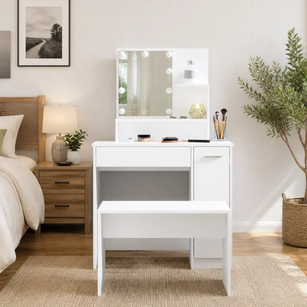 White Vanity Dressing Table Set with LED Mirror