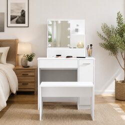 White Vanity Dressing Table Set with LED Mirror