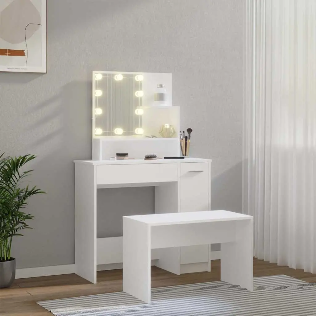 White Vanity Dressing Table Set with LED Mirror