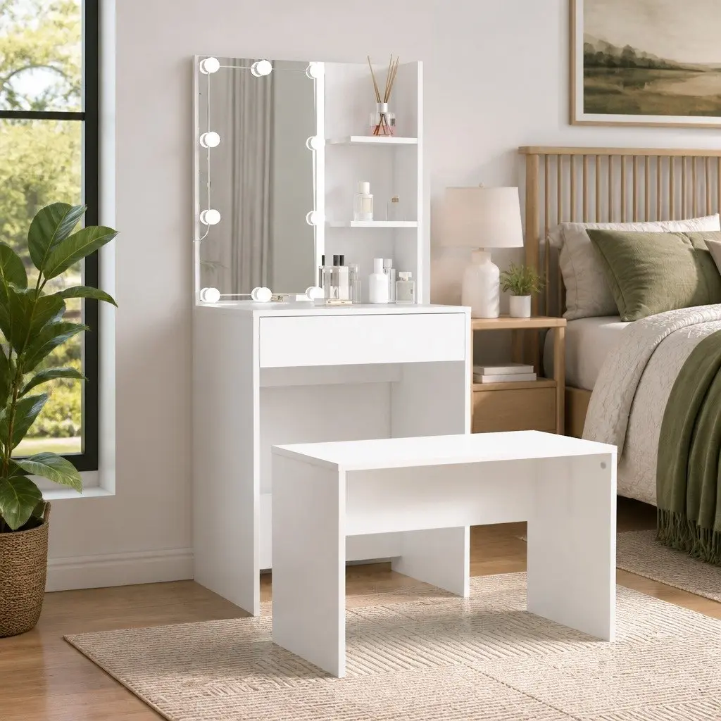 White Dressing Table Set with LED Mirror