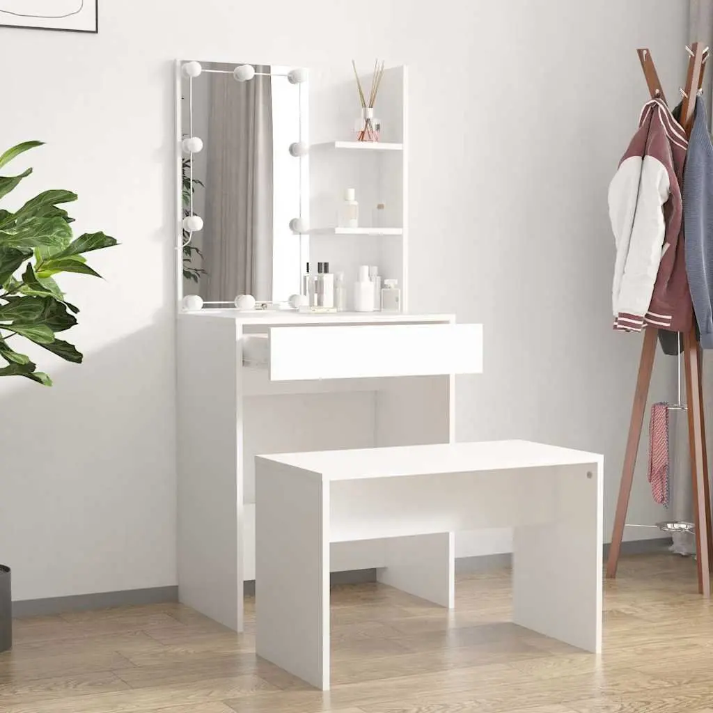 White Dressing Table Set with LED Mirror