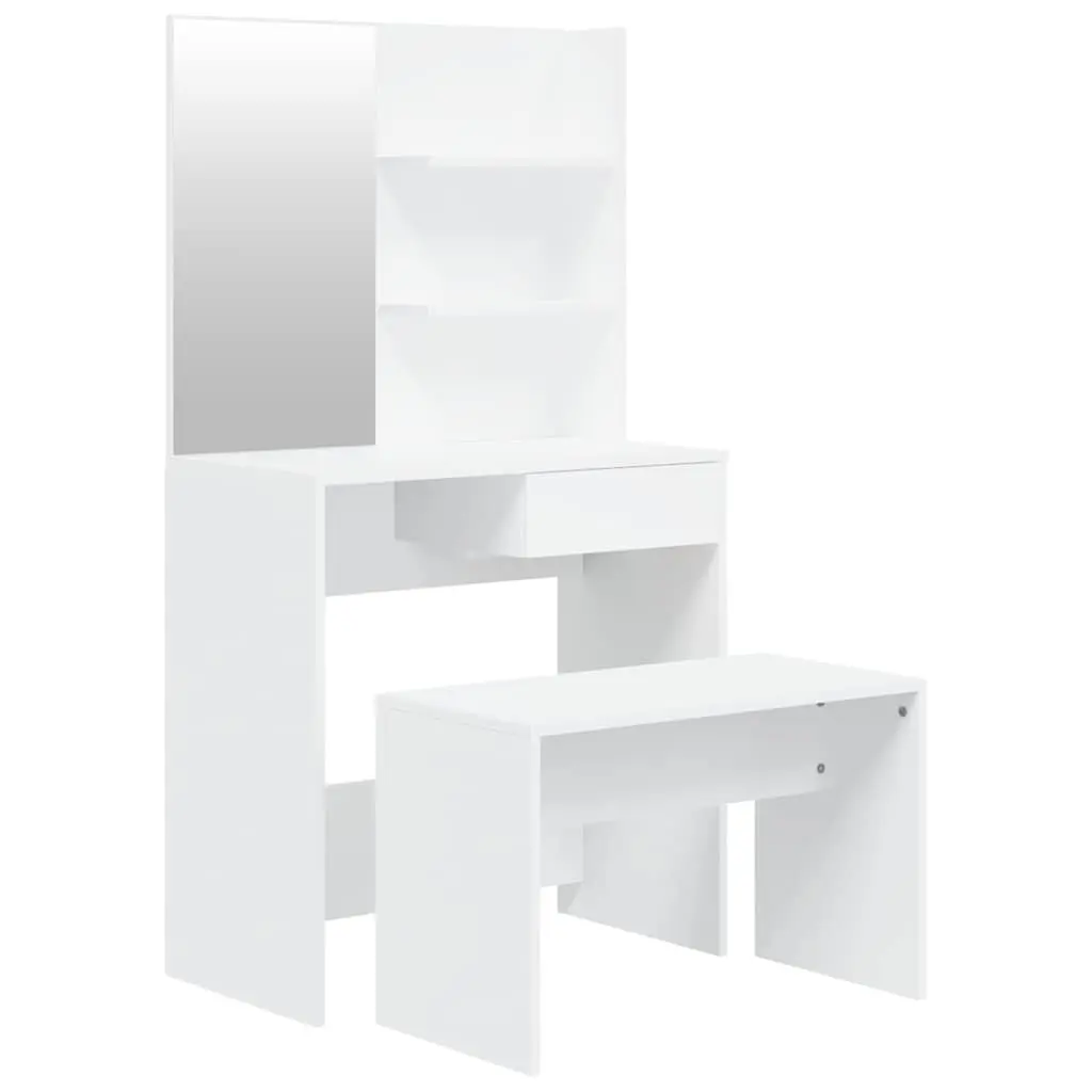 White Dressing Table Set with Mirror and Stool