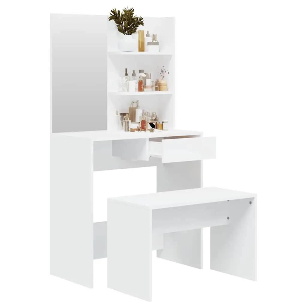 White Dressing Table Set with Mirror and Stool