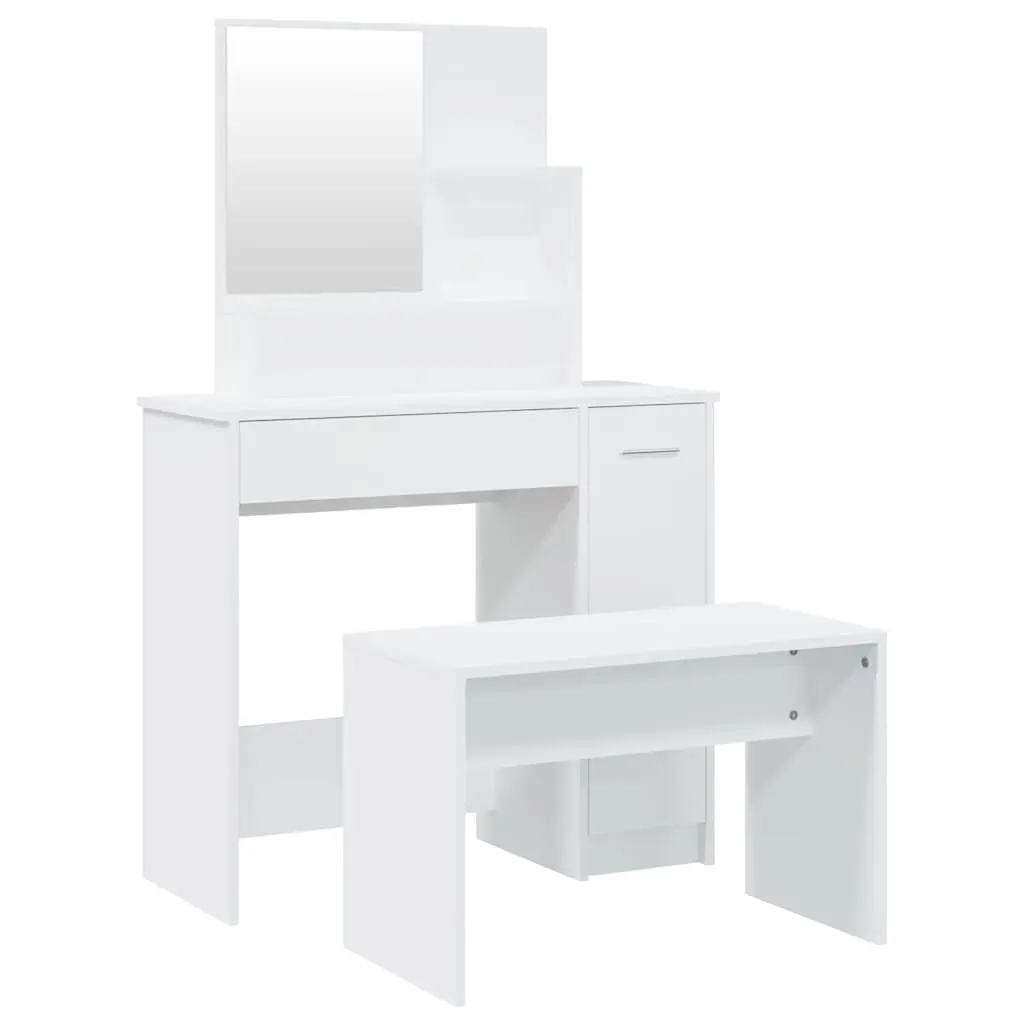 White Dressing Table Set with Mirror and Stool