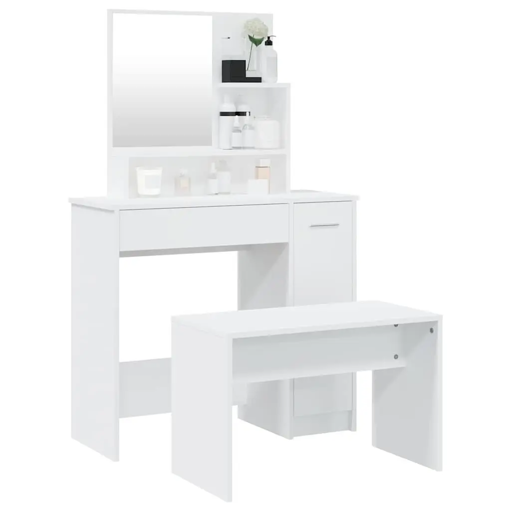 White Dressing Table Set with Mirror and Stool