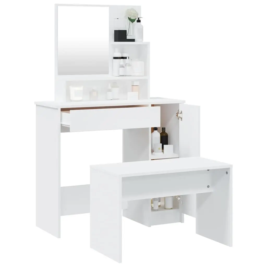 White Dressing Table Set with Mirror and Stool