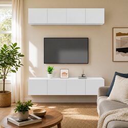 Elegant Wall-Mounted TV Cabinet in White Engineered Wood
