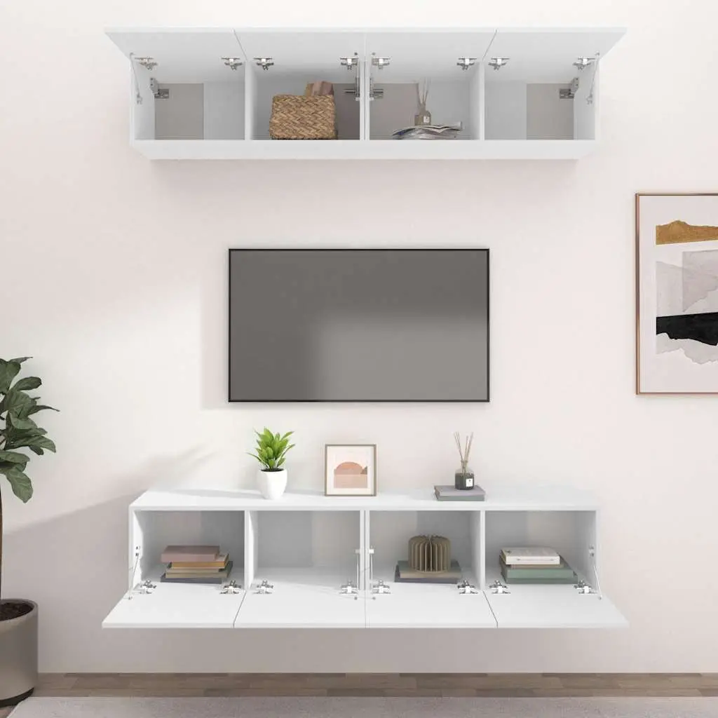 Wall-Mounted TV Cabinet in White Engineered Wood