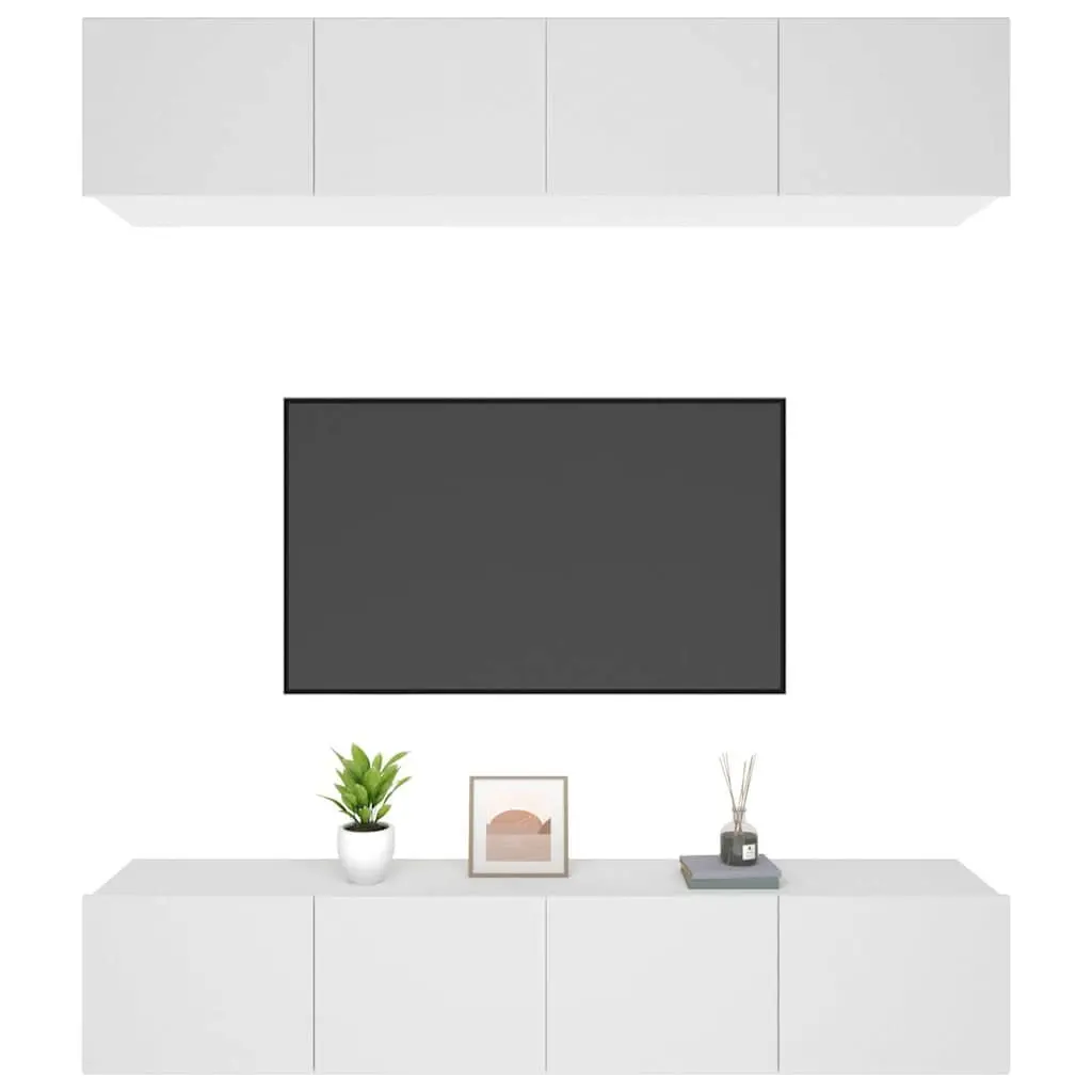 Wall-Mounted TV Cabinet in White Engineered Wood