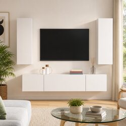 Elegant White TV Cabinet Set 4 Piece Wall-Mounted Unit