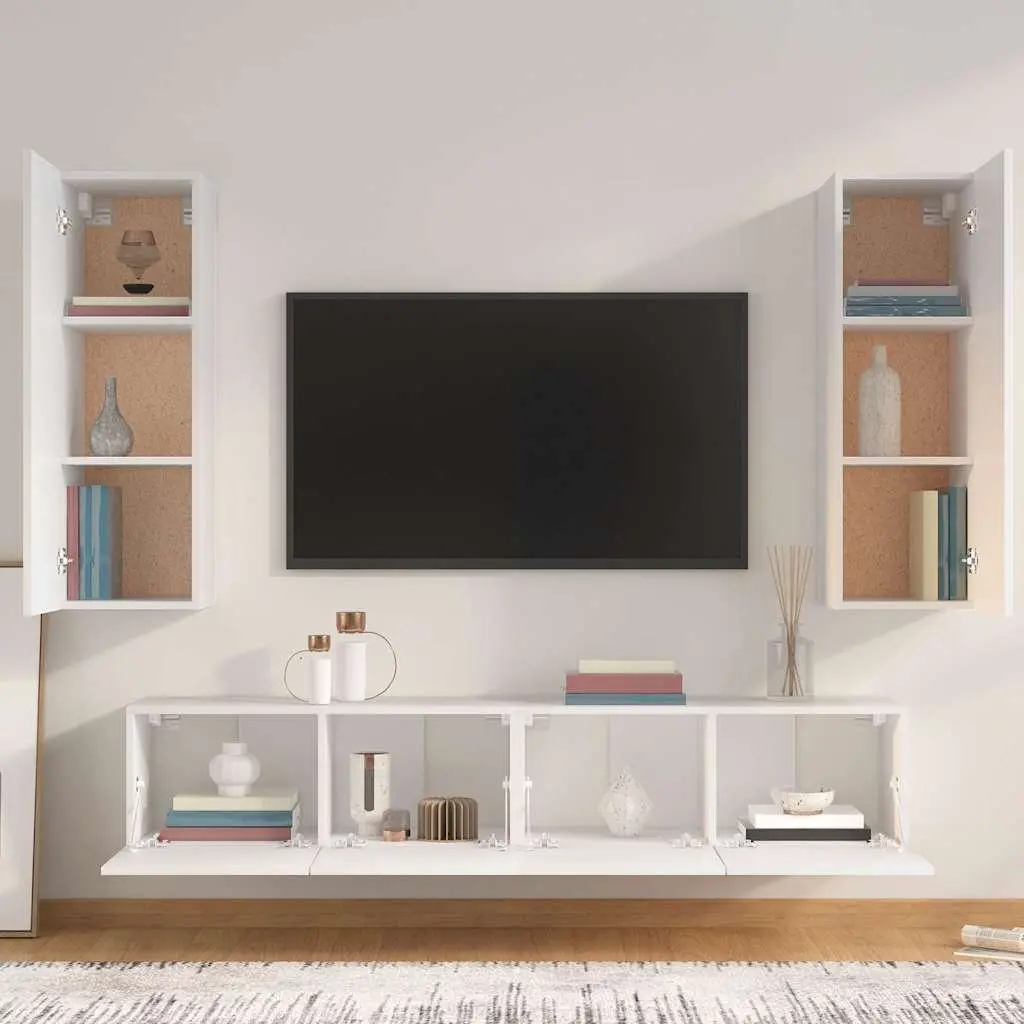 White Wall-Mounted TV Cabinet Set with Easy Care