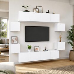 Elegant 8 Piece White Wall-Mounted TV Cabinet Set