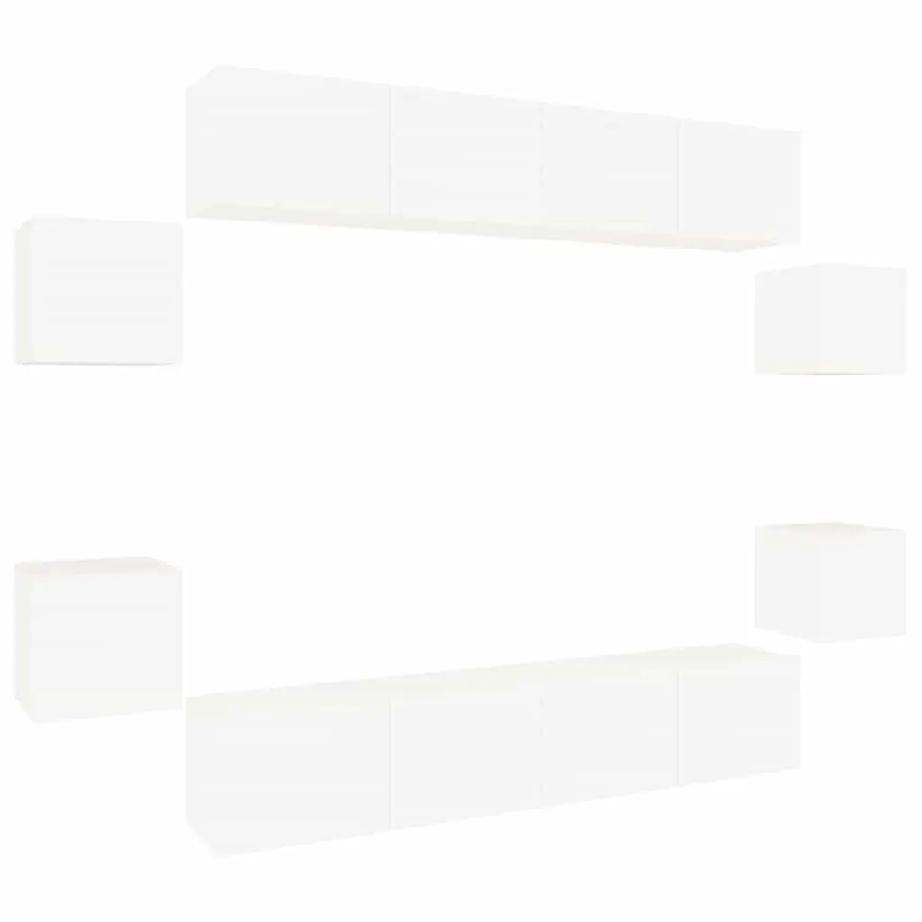 TV Cabinet Set White Wall-Mounted 8 Piece Engineered Wood