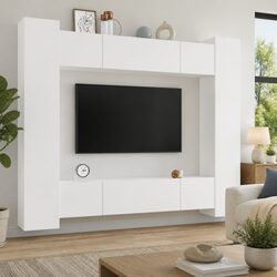 Elegant 8-Piece Wall-Mounted TV Cabinet Set in White