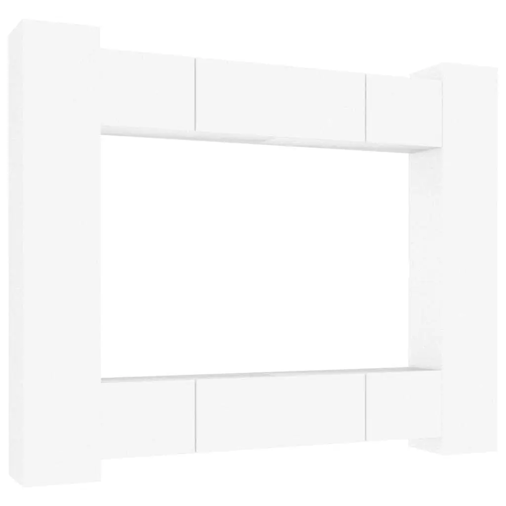 Wall-Mounted TV Storage Unit 8 Piece White Engineered Wood Cabinet Furniture