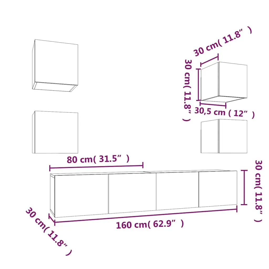 6-Piece White Wall-Mounted TV Cabinet Set