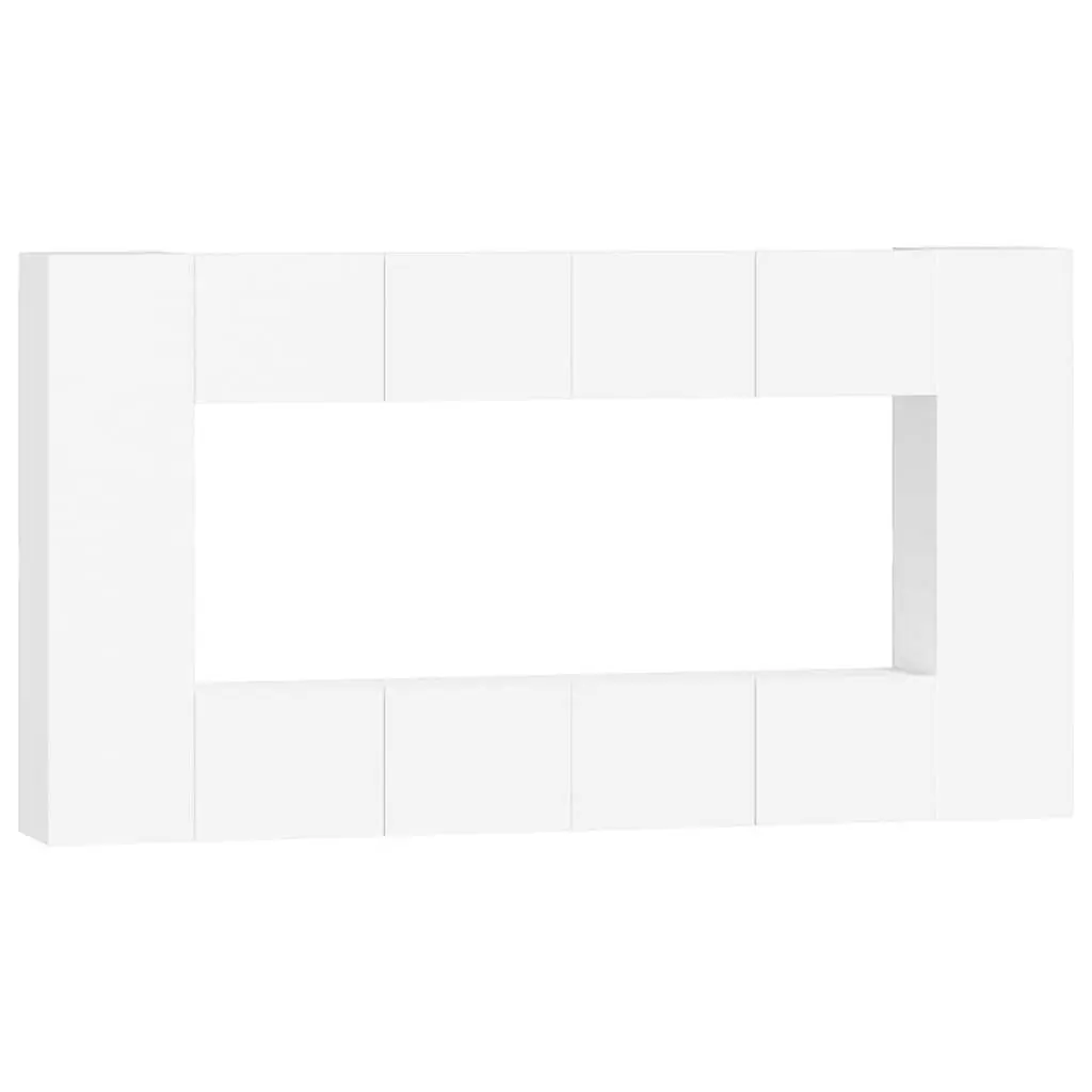 TV Cabinet Set White Wall-Mounted 8 Piece Engineered Wood Furniture