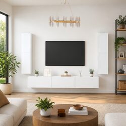 7-Piece White Engineered Wood TV Cabinet Set