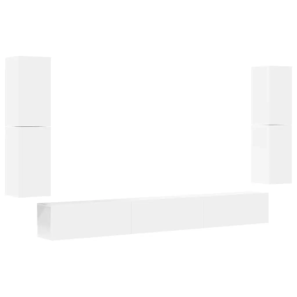 White TV Cabinet Set 7 Piece Wall-Mounted Storage Unit Engineered Wood Design